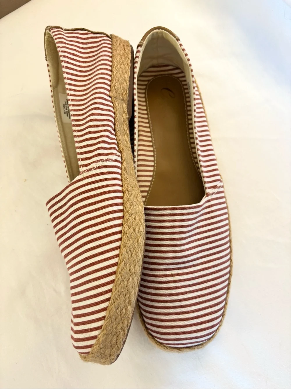 Striped Espadrille Flats in Red and White - Casual Women Shoes